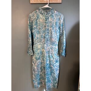 Vintage 1950s Floral Mock Neck Long Sleeve Midi Dress - Rare